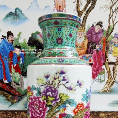 Bình hoa họa tiết Chim Trĩ Hoa Phù Dung